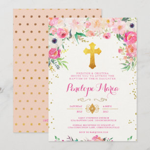 Invitation Foral et Gold Cross Baptism