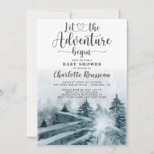 Invitation Forest Adventure Blue Green Watercolor Baby shower
