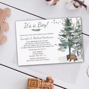 Invitation Forest Adventure Boy Bear Baby shower Par Mail
