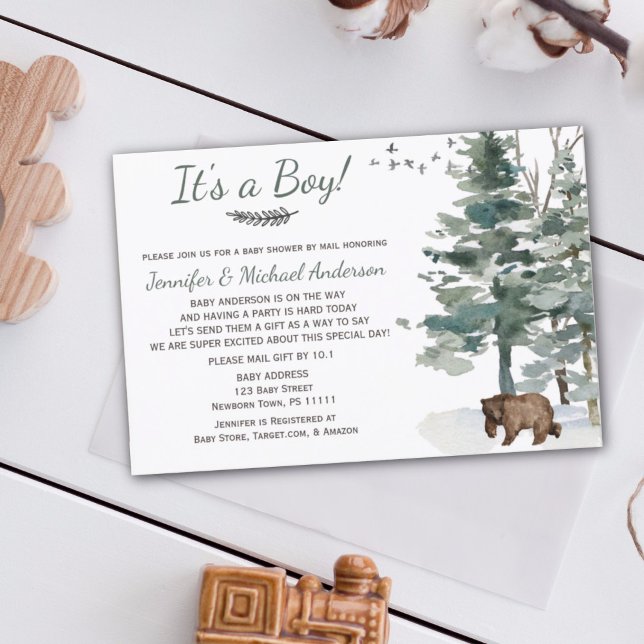 Invitation Forest Adventure Boy Bear Baby shower Par Mail (Créateur téléchargé)