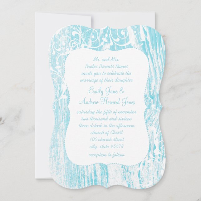 Invitation Forest Aqua Old Barn Mariage en bois (Devant)