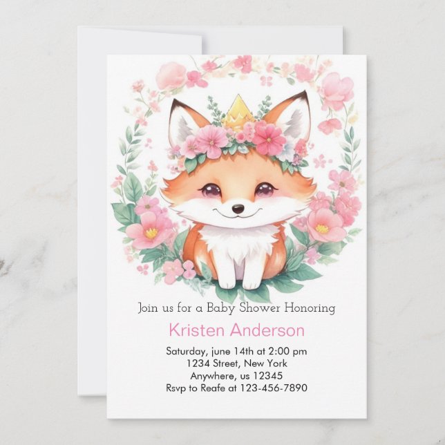 Invitation Forest Bliss Fox Boho Girl Baby shower (Devant)