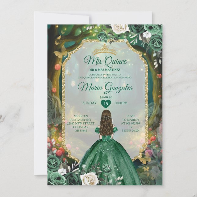 Invitation Forest Emerald Green Quinceañera (Devant)