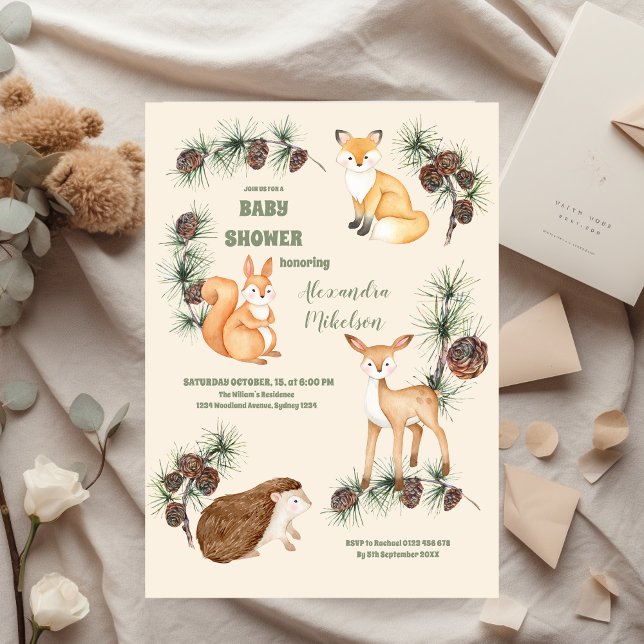 Invitation Forest Friends & Woodland Baby shower de verdure (Créateur téléchargé)