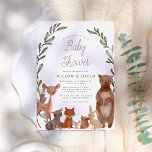 Invitation Forest Friends & Woodland Baby shower de verdure<br><div class="desc">Avec un cerf, une chouette, un raton laveur, un renard, une petite souris, un écureuil, un lapin lapin lapin, un ours et un oiseau ! Ces amis forestiers sont placés devant une couronne de verdure aquarelle. Au sommet de l'invitation, il y a la parties scintillant faux or. Les cartes s'inversent...</div>
