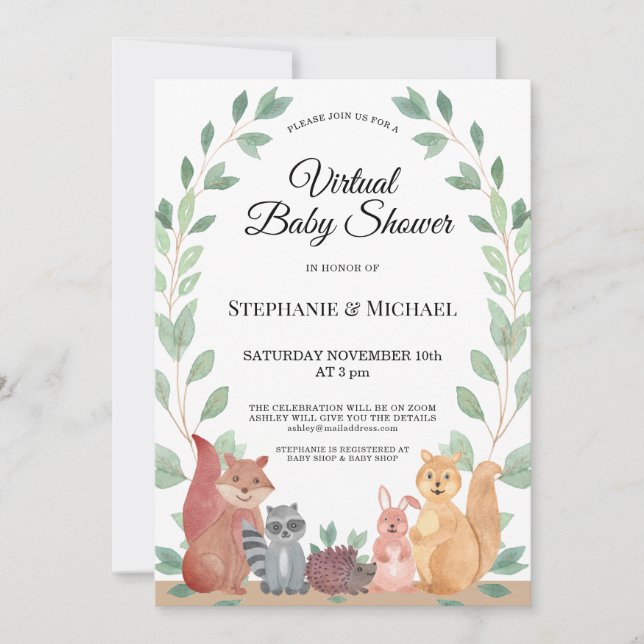 Invitation Forest Friends Woodland Baby shower virtuel (Devant)