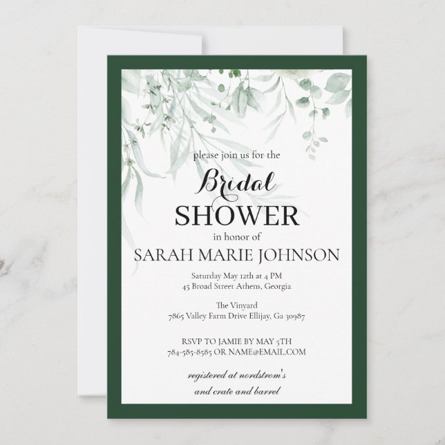 Invitation Forest Green Bridal Shower (Devant)