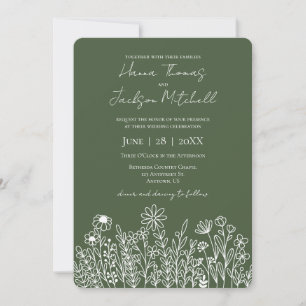 Invitation Forest Green Dark Fleur sauvage simple Mariage