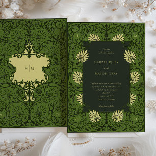 Invitation Forest Green et Antique Gold Mariage baroque
