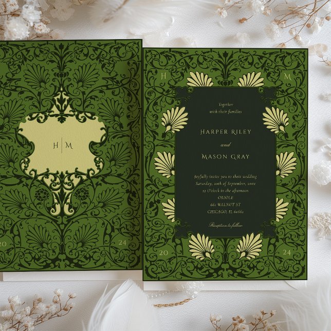 Invitation Forest Green et Antique Gold Mariage baroque (Créateur téléchargé)