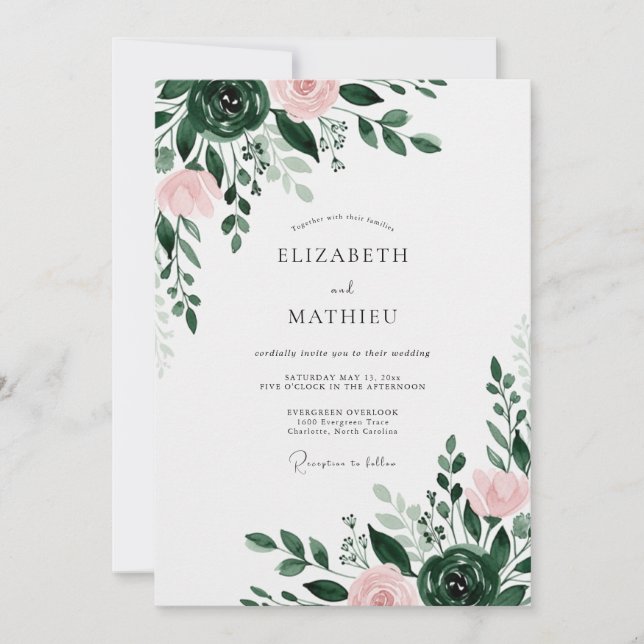 Invitation Forest Green Ethereal Floral Wedding (Devant)