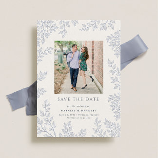 Invitation Forest Grove Dusty Blue Photo Enregistrer la date