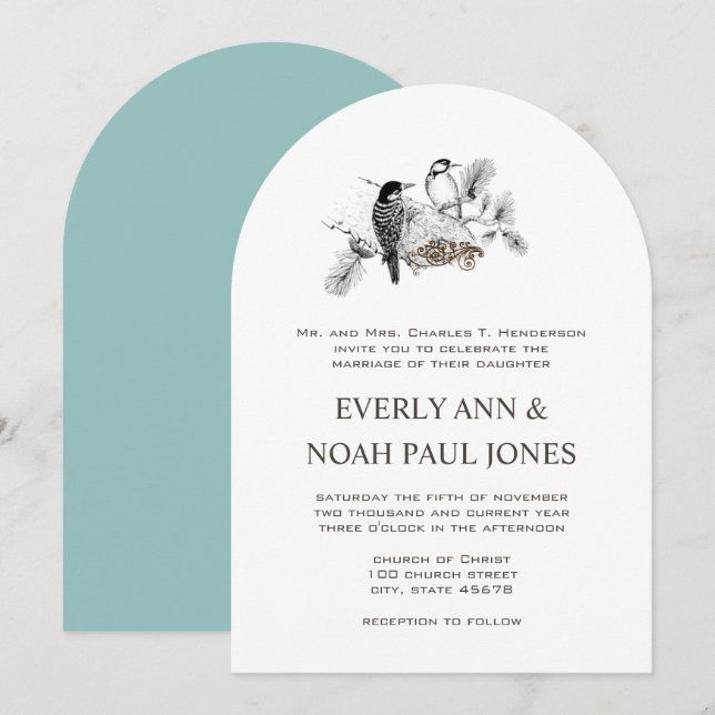 Invitation Forest Grove Rustic Pic Inséparables Mariage (Devant / Derrière)