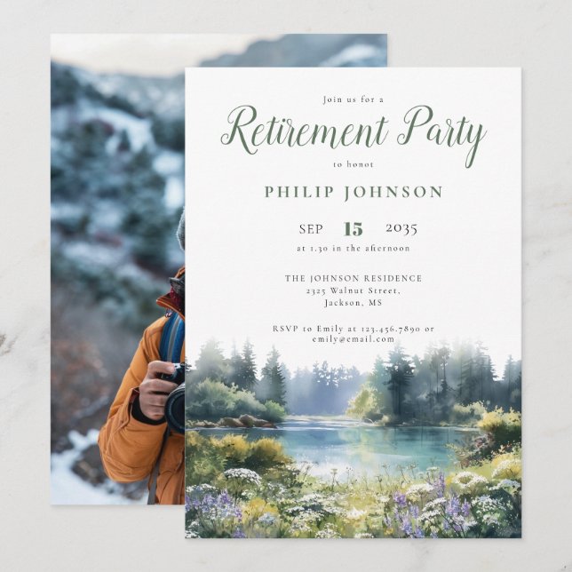 Invitation Forest Lakeside Photo Retirement Party (Devant / Derrière)