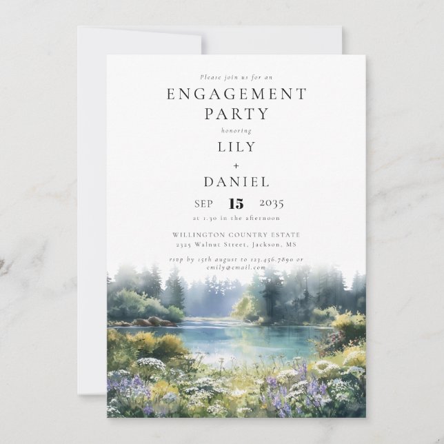 Invitation Forest Lakeside Wildflowers Engagement Party (Devant)