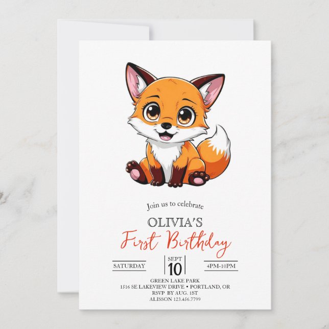 Invitation Forest Magic Digital Fox 1er anniversaire (Devant)