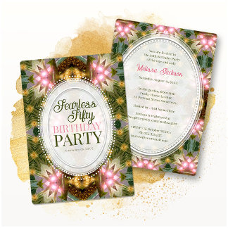 Invitation Forest Magic Green Gold Pink Fractal Lace