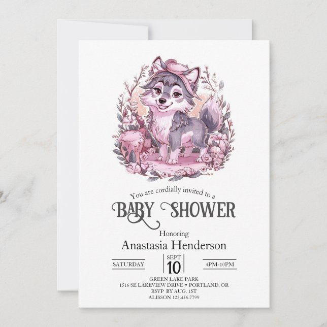 Invitation Forest Pastel Wolf Baby shower numérique (Devant)