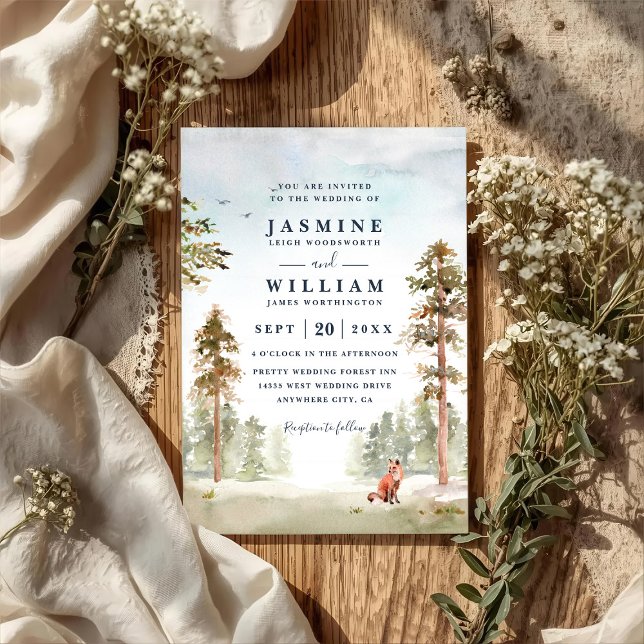 Invitation Forest Trees Landscape Rustic QR Code Wedding (Créateur téléchargé)