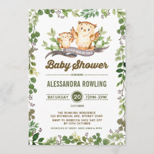 Invitation forestier du Baby shower Owl Woodland G