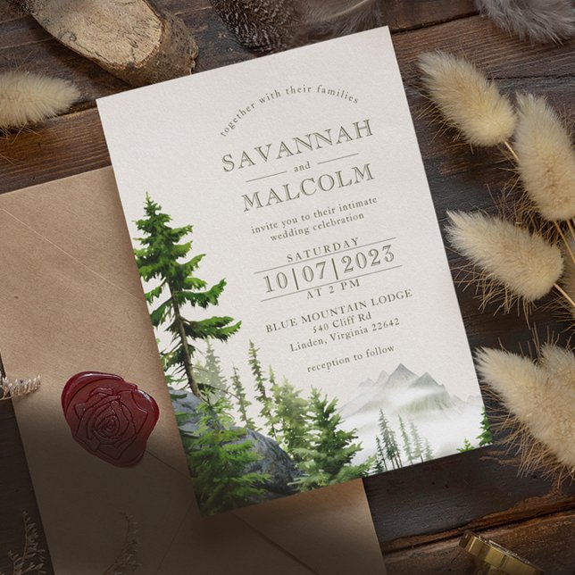Invitation Forêt à feuillage persistant | Rustic Mountain Mar (Créateur téléchargé)