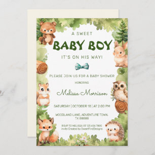 Invitation Forêt Animaux sauvages Bébé Garçon Douche