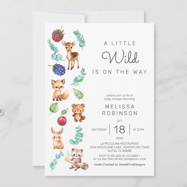 Invitation Forêt Aquarelle Animal bébé garçon douche (Devant)