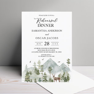 Invitation Forêt aquarelle   Arbres et cerfs 