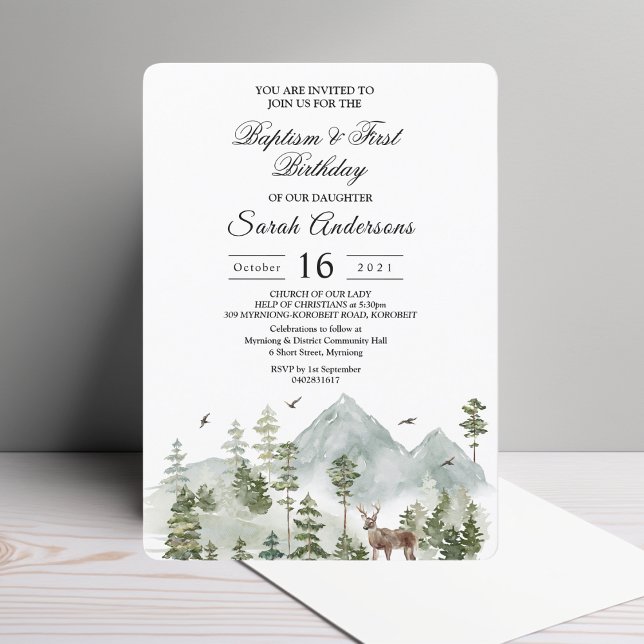 Invitation Forêt aquarelle | Arbres et cerfs |  (Créateur téléchargé)