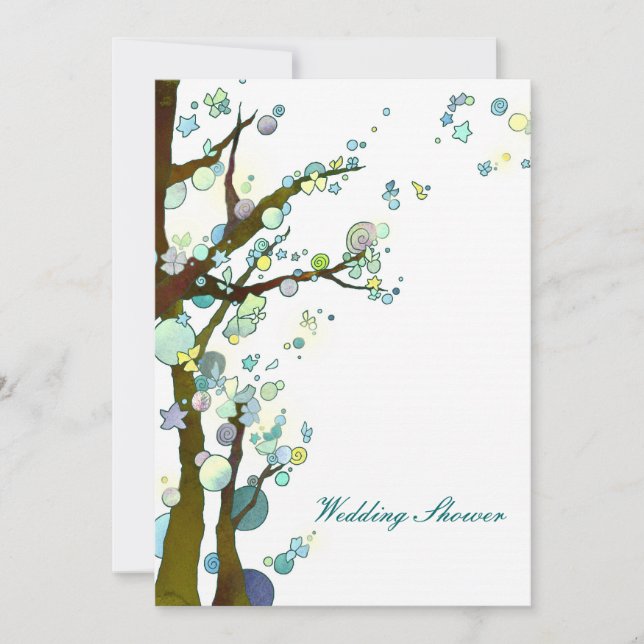 Invitation Forêt Arbres Blanc Mariage Couples Douche (Devant)