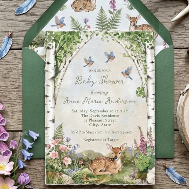 Invitation Forêt aux Cerfs et Faon Shower Bébé Mixte (Créateur téléchargé)