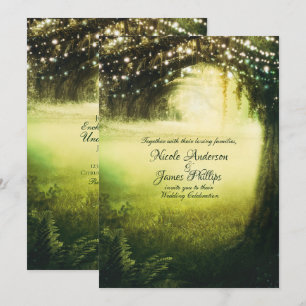Invitation Forêt aux Lumières Vertes et Guirlandes Lumineuses