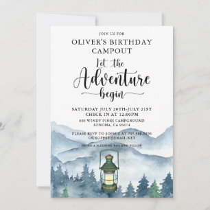Invitation Forêt Aventure commence Camping Anniversaire