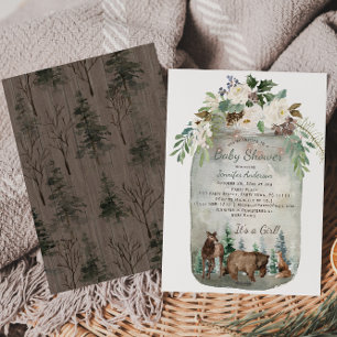 Invitation Forêt Bois Animaux Baby shower Mason Jar