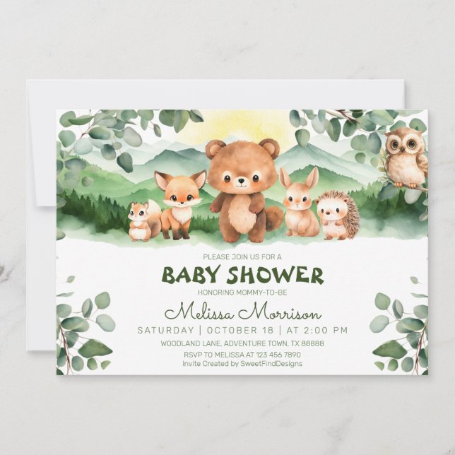 Invitation Forêt Bois Animaux Bébé Garçon Douche (Devant)