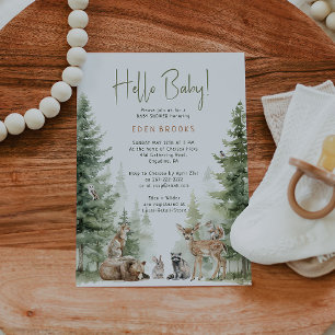Invitation Forêt Bois Animaux "Bonjour bébé" Baby shower