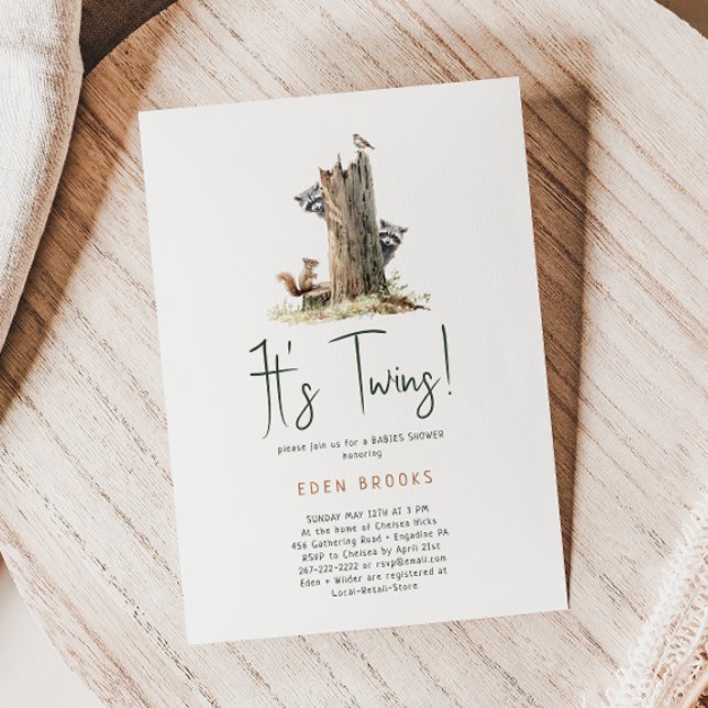 Invitation Forêt Bois Animaux Jumeaux Baby shower (Créateur téléchargé)