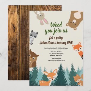Invitation Forêt boisée Animaux La verdure 1er anniversaire