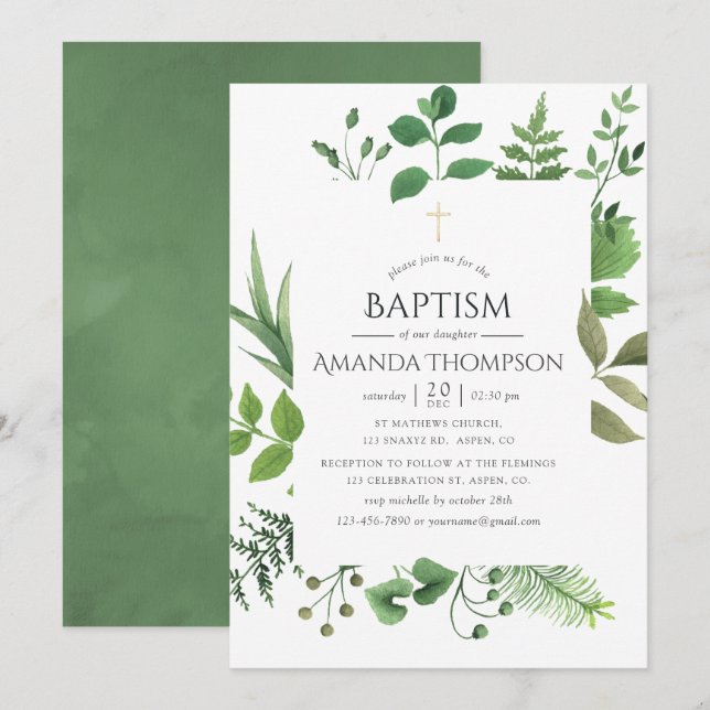 Invitation Forêt boisée de verdure baptême ou christening (Devant / Derrière)