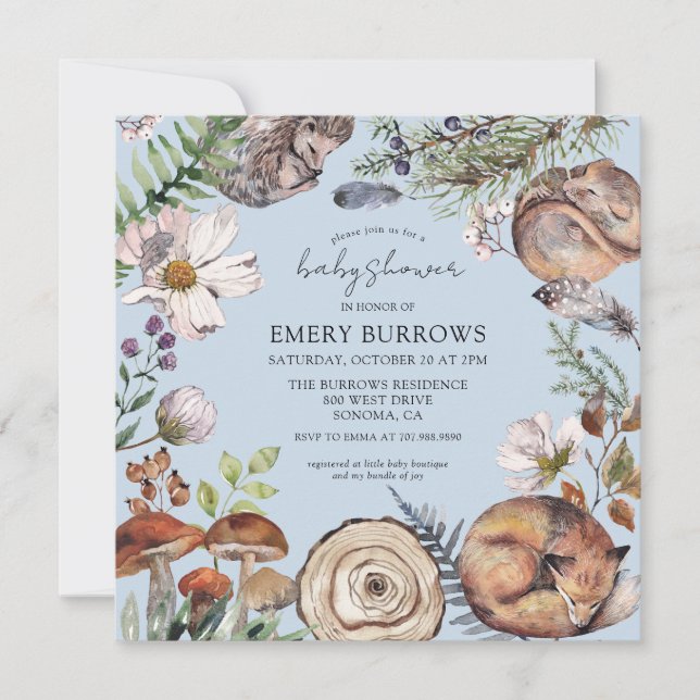 Invitation Forêt boisée mignonne Animaux GarçonBébé Douche (Devant)