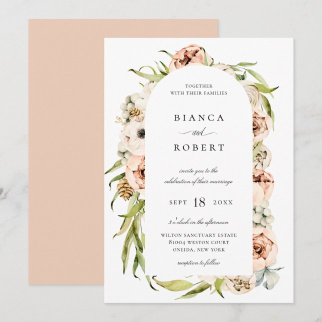 Invitation Forêt botanique Mariage de cadre d'arc fleuri (Devant / Derrière)