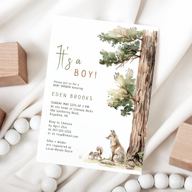 Invitation Forêt d'animaux des bois | C'Est Un Garçon ! Baby  (Créateur téléchargé)