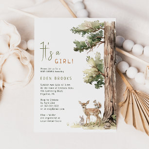 Invitation Forêt d'animaux des bois   C'Est Une Fille ! Baby 