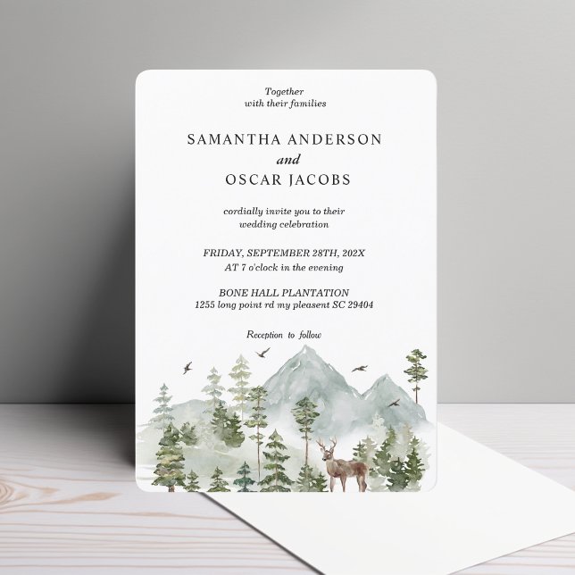 Invitation Forêt d'aquarelle | Arbres Et Cerfs (Créateur téléchargé)