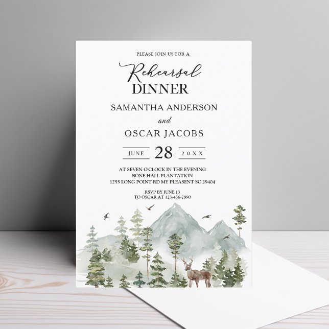 Invitation Forêt d'aquarelle | Arbres Et Cerfs (Créateur téléchargé)