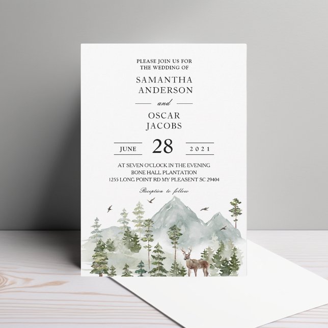 Invitation Forêt d'aquarelle | Arbres Et Cerfs | (Créateur téléchargé)