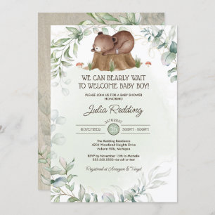 Invitation Forêt de bois animal ours rustique Baby shower gar