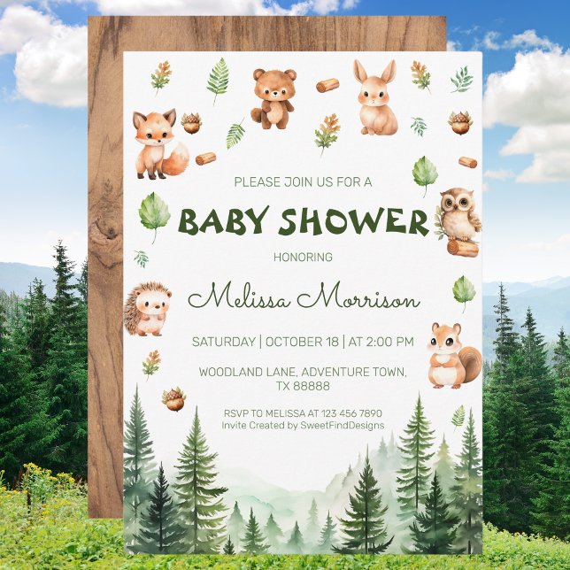 Invitation Forêt de bois Animaux Rustique bébé garçon douche (Woodland Forest Animals Rustic Baby Boy Shower Invitation)