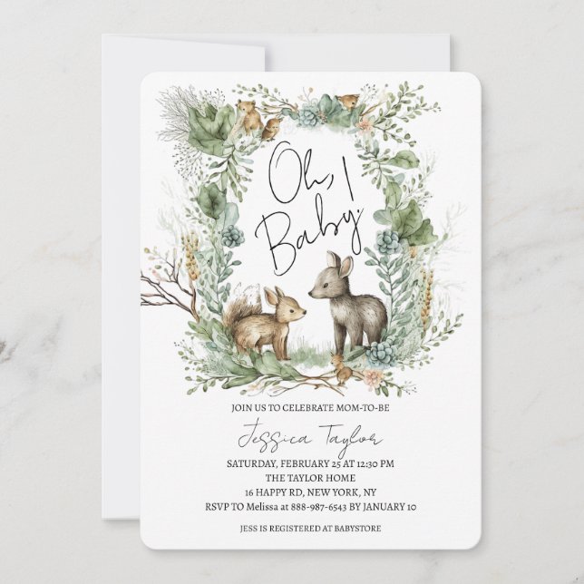 Invitation Forêt de bois Animaux Unisex Baby shower (Devant)