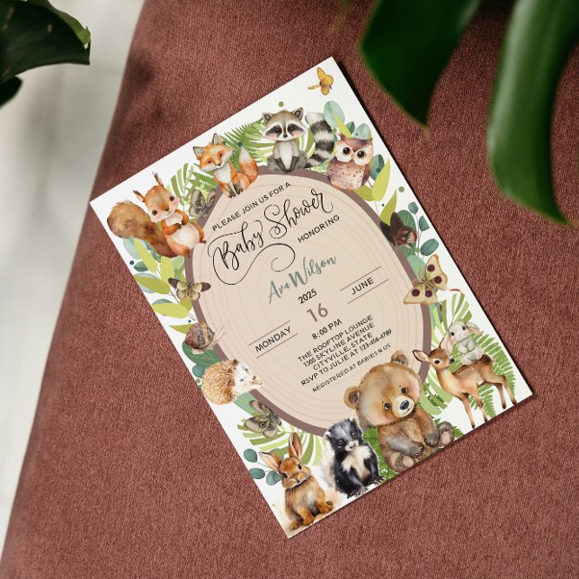 Invitation Forêt de bois Baby shower animal Verdure rustique (safari baby animal baby shower jungle african wood land forest nature theme )